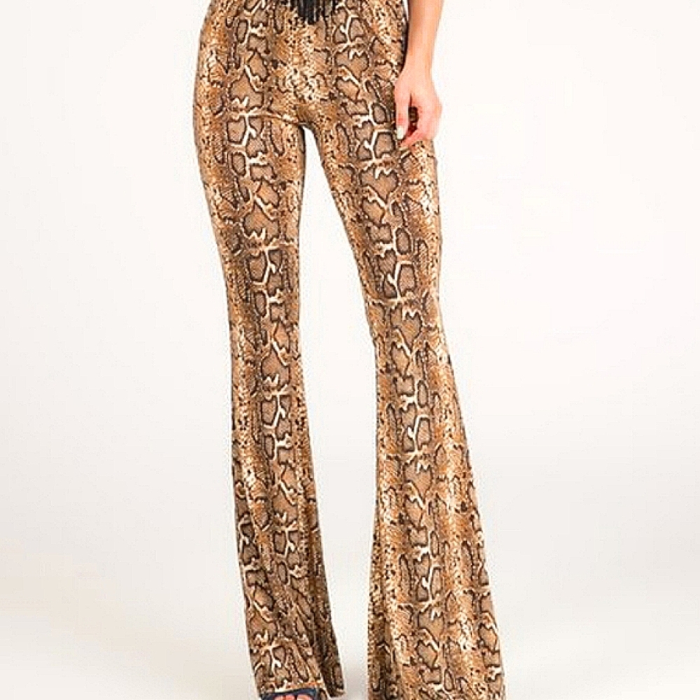 Snake Print Pull On Flared Pants